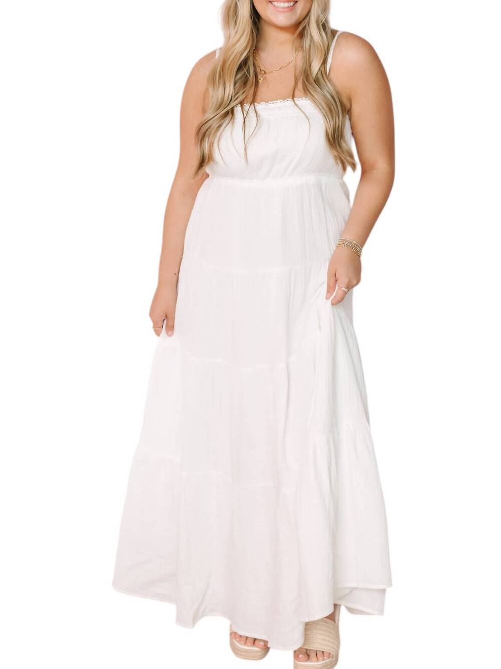 NEW BLUIVY ruffle trim sundress in white